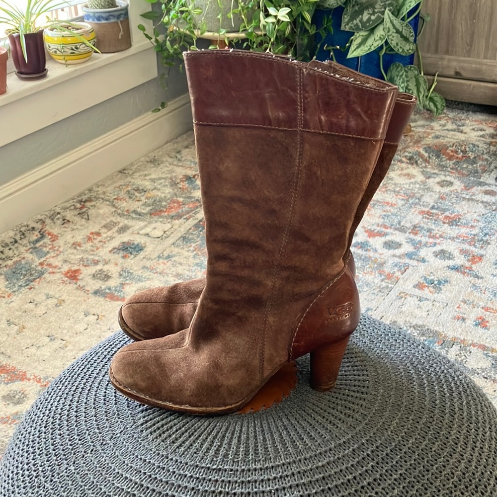 🔥🔥🔥🔥🔥UGG suede /leather high heels women’s boots🔥🔥🔥🔥